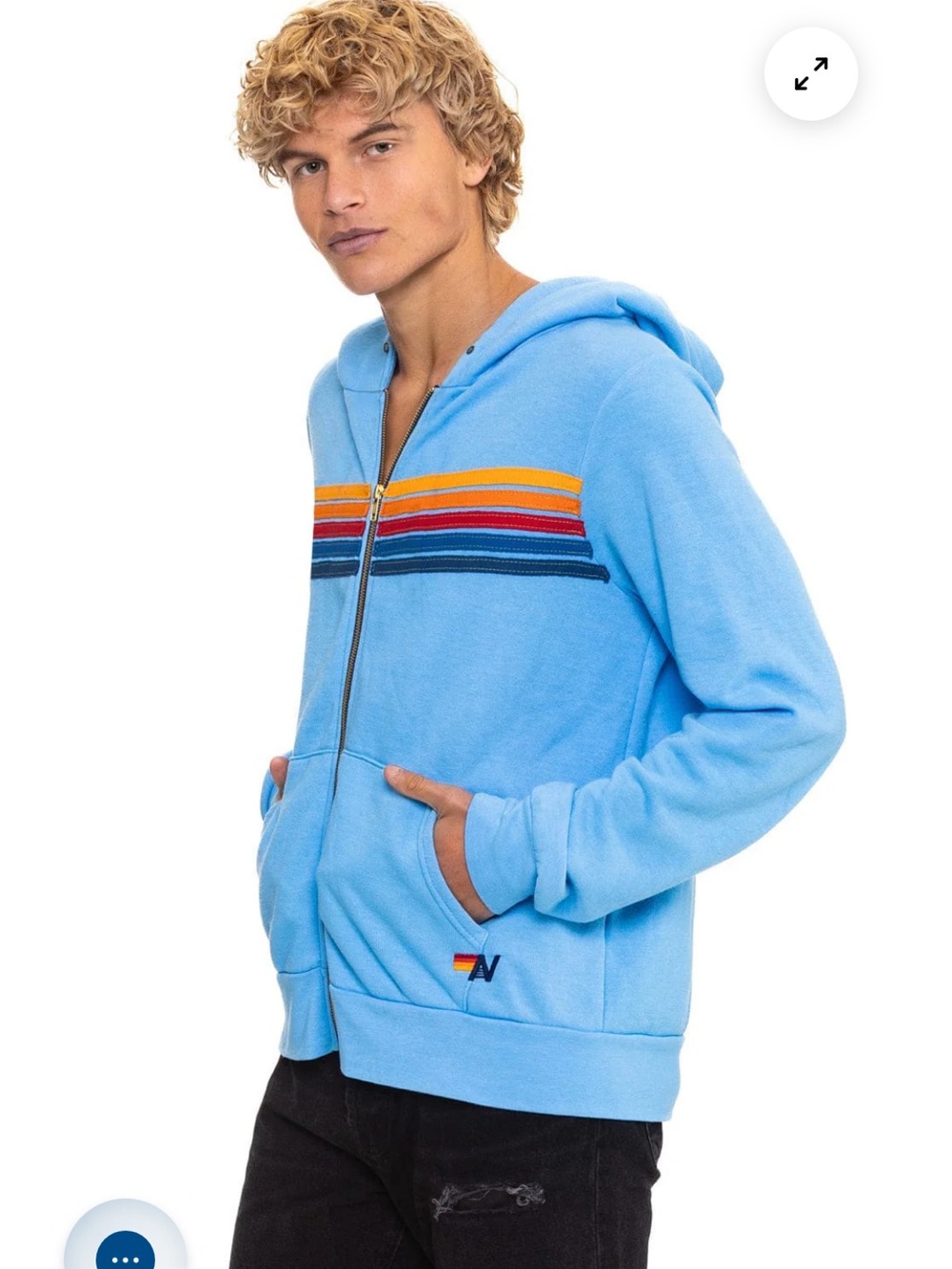 Aviator Nation 5 STRIPE HOODIE - SKY size large